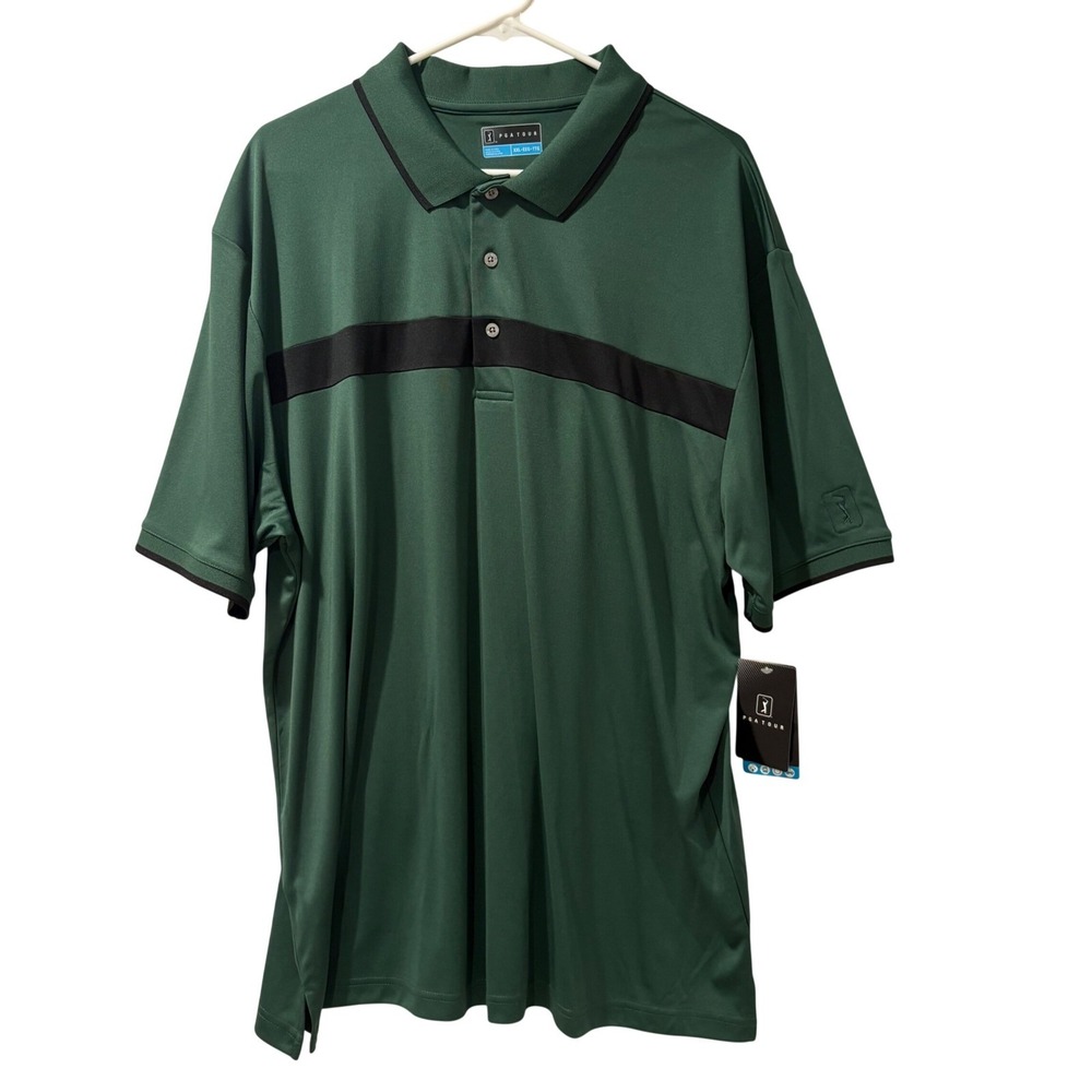 PGA TOUR Mens Green Golf Polo Shirt XXL Moisture Wick Sun Protection New (Other)